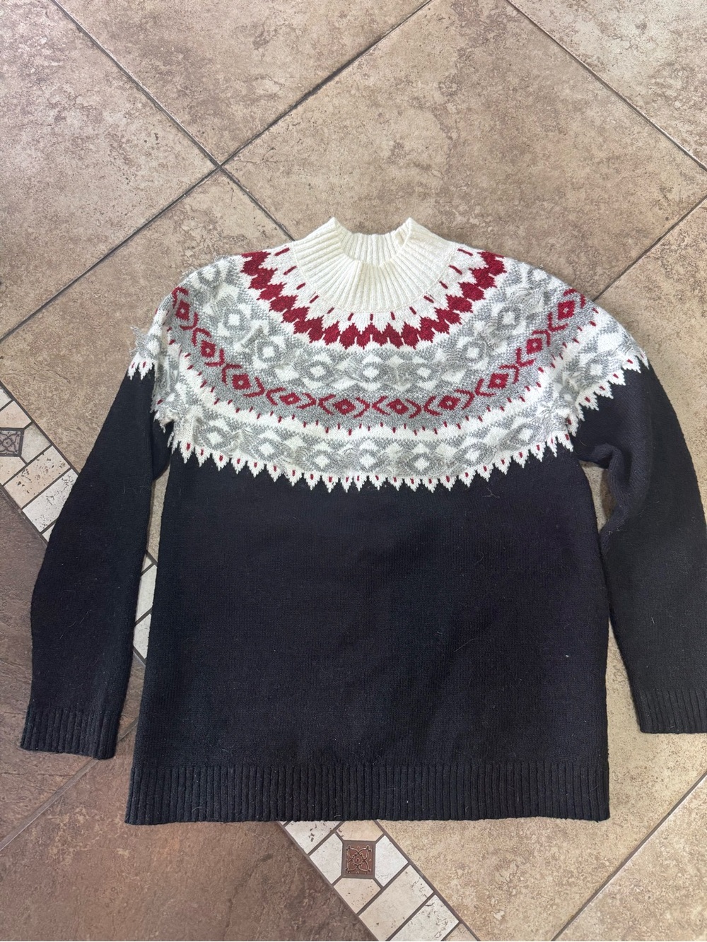 2/$15 SWEATERS 🧥 SALE! | J. Jill Black Turtleneck Sweater with Red and Cream Fai
